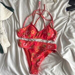 Floral Bikini Set in Red and Pink